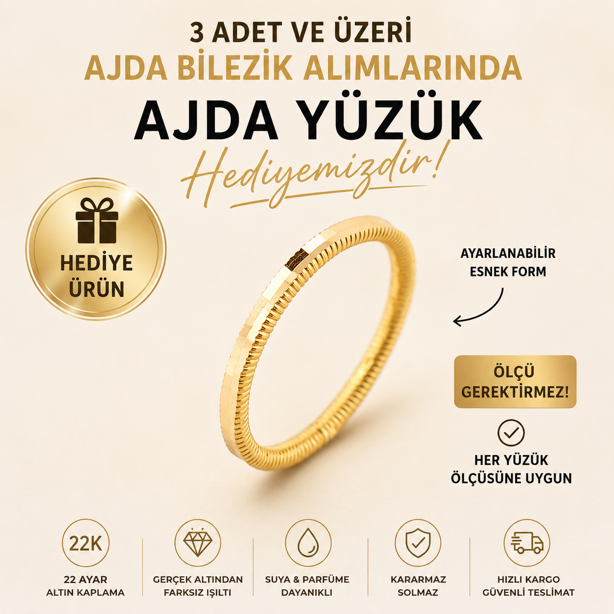 Çizgi Zikzak Ajda Bilezik 22 Ayar Altın Kaplama
