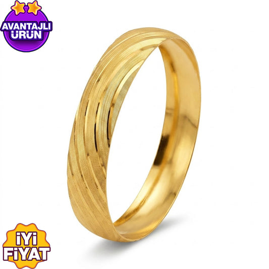 Oval Çizgili Bilezik 22 Ayar Altın Kaplama